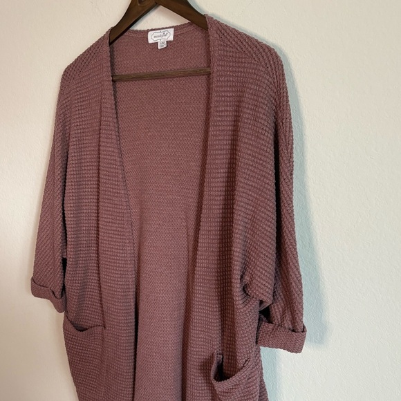 Mud Pie Mauve Waffle Knit Open Front Lightweight Cardigan – Size S/M - Picture 2 of 6